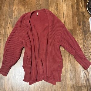 Free People Burgundy Open-Front Cardigan
